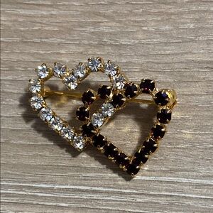 Vintage Gold and Red Bejewelled Heart-Shaped Brooch